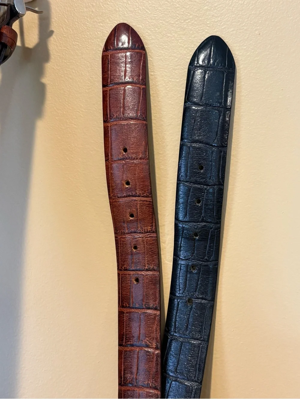 Canali Pair Black Brown Alligator Style Italian Leather Belts Size 34-36 Bundle